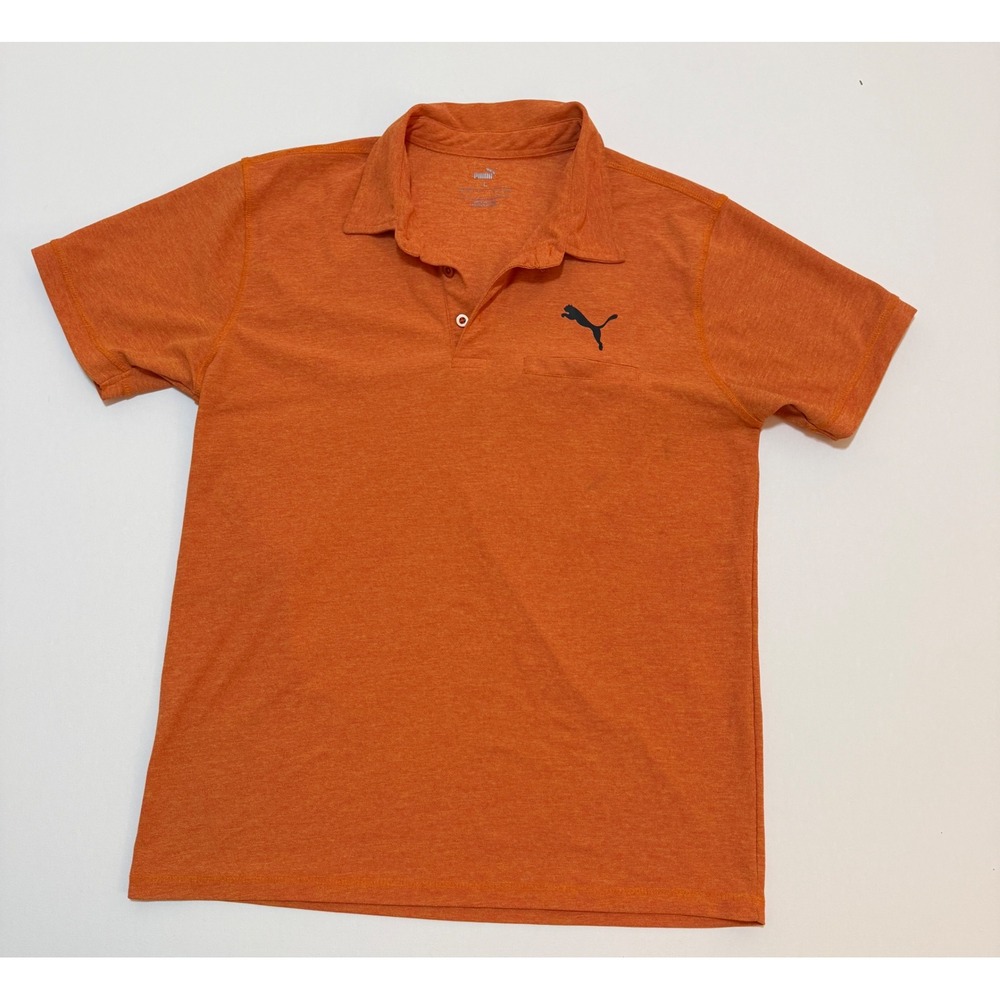 Puma Mens Orange Heather Short Sleeve Polo Shirt Size Large Logo Pocket